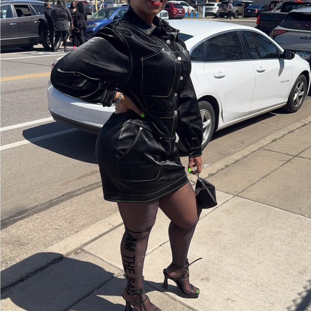 Avec Les Filles Black Leather Jacket Dress